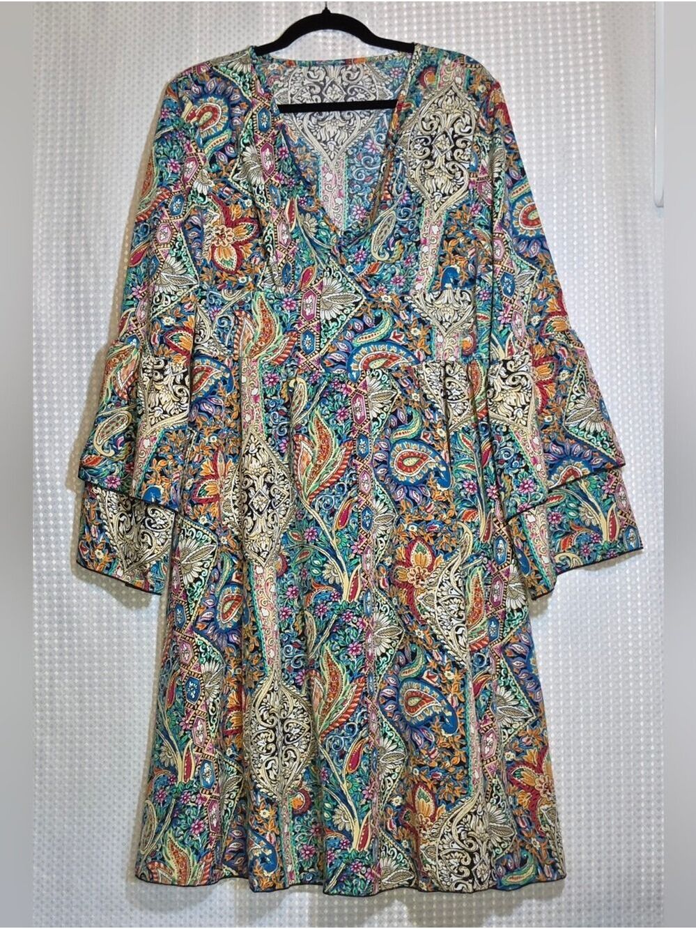 Colorful Paisley Boho Dress Large Boutique Resort Mediterranean Vacation Style - Picture 14 of 14